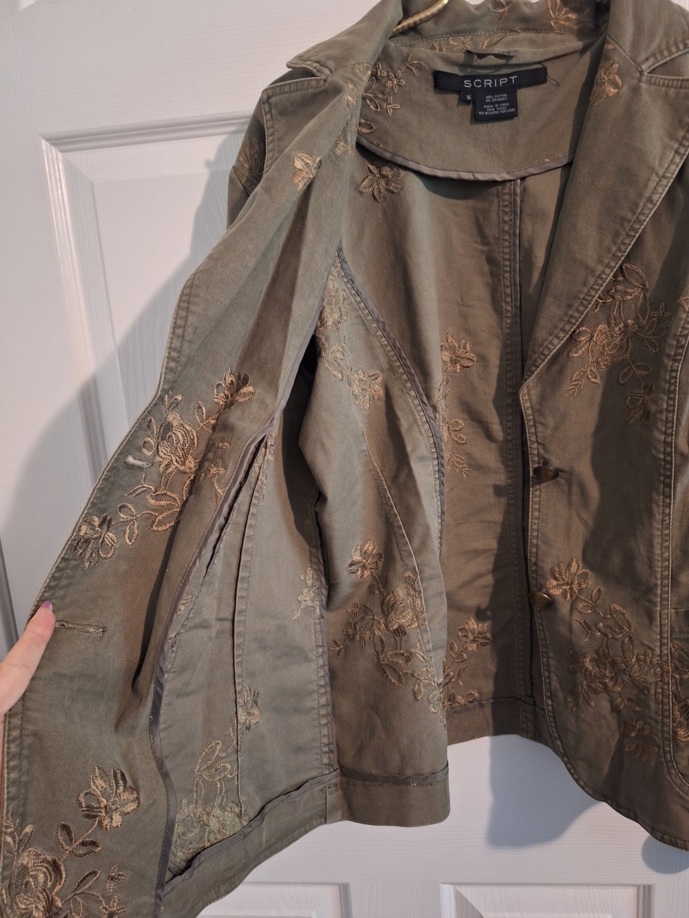Embroidered Olive Utility Blazer Jacket - - Picture 5 of 7